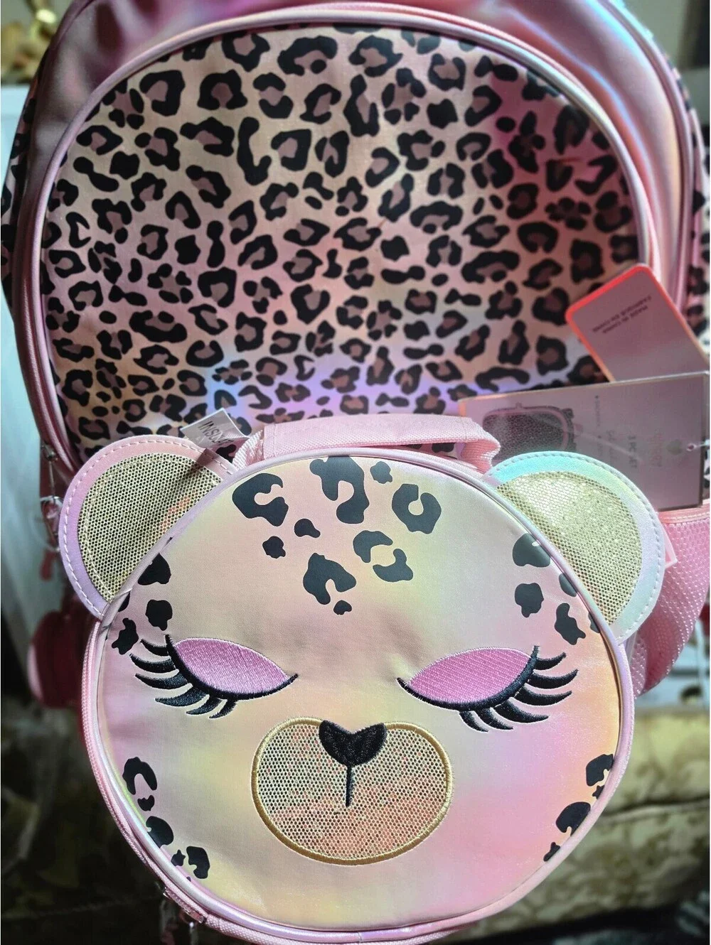 NEW Rainbow Sugar 3 PC Set Kids Backpack, Lunch Bag & Calculator - Pink Leopard